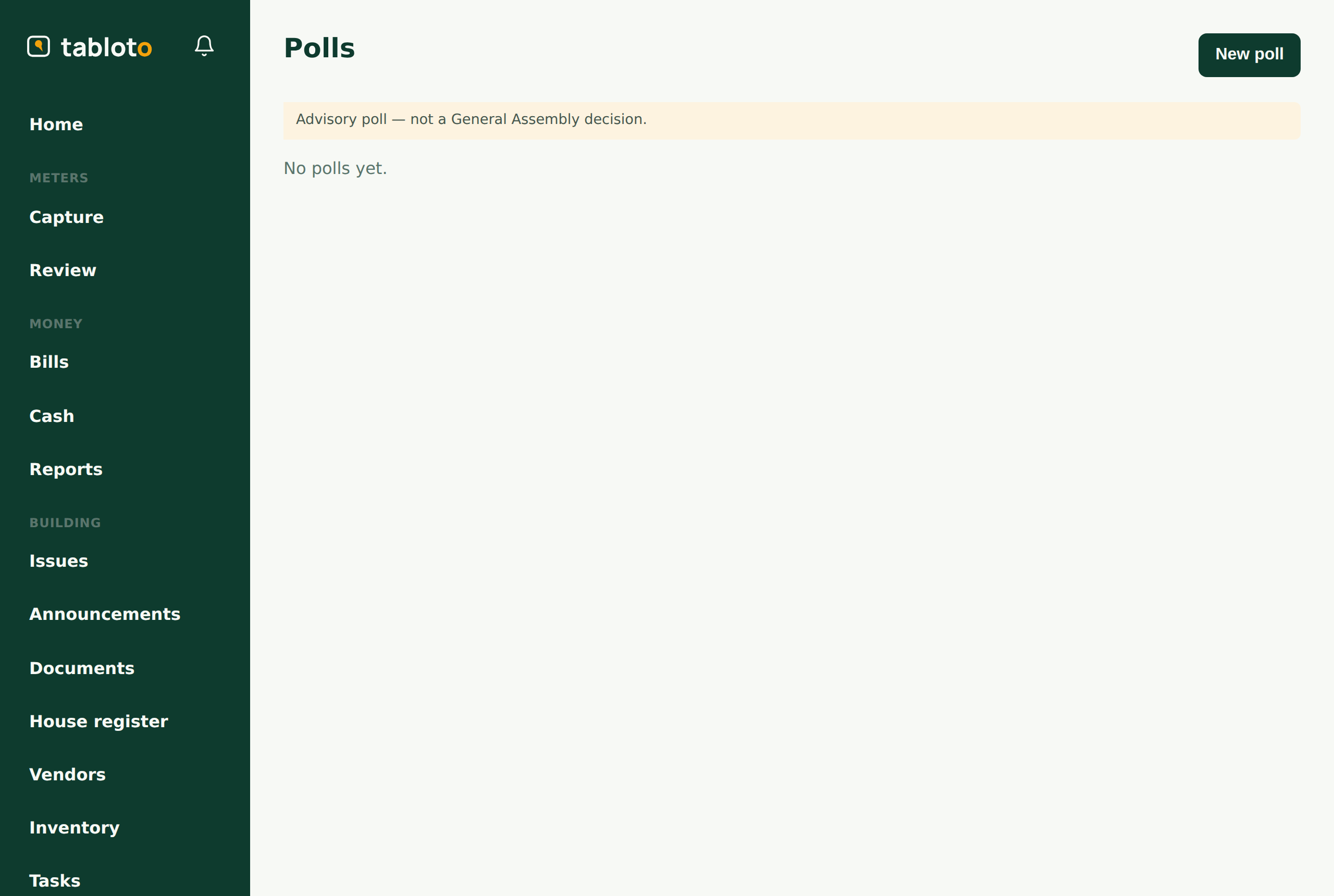 The polls screen: the question, the answers and the poll's state.